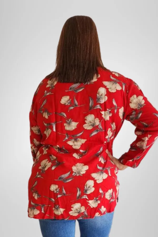 Red_Rayon_Floral_Frill_Long_Sleeve_Shirt_For_Women