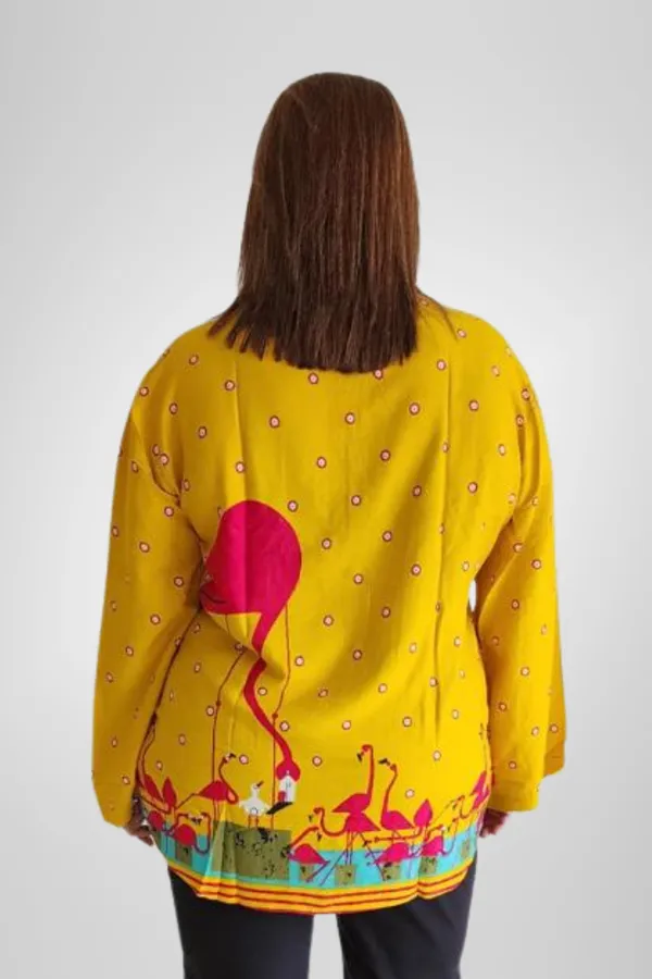 Yellow_Rayon_Flamingo_Print_Bell_Sleeve_Shirt_For_Women