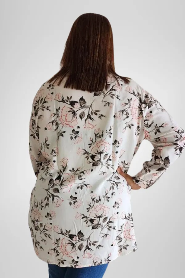 White_Rayon_Floral_Frill_Long_Shirt_For_Women