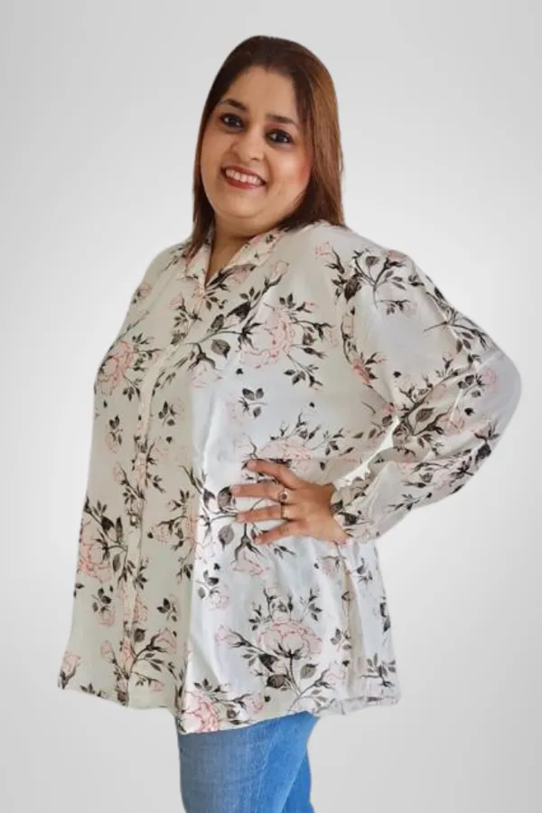 White_Rayon_Floral_Frill_Long_Shirt_For_Women