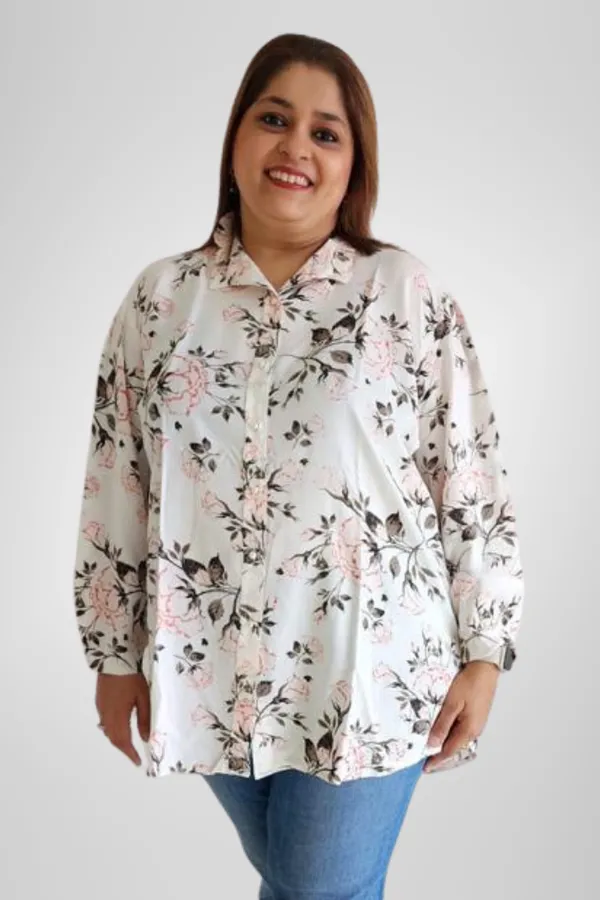White_Rayon_Floral_Frill_Long_Shirt_For_Women