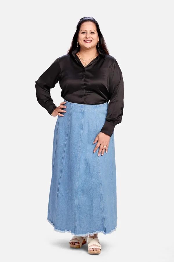 Black_Satin_Tailored_Long_Sleeve_Shirt_For_Women