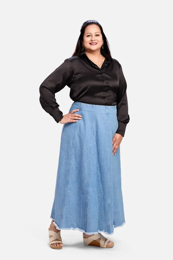Black_Satin_Tailored_Long_Sleeve_Shirt_For_Women