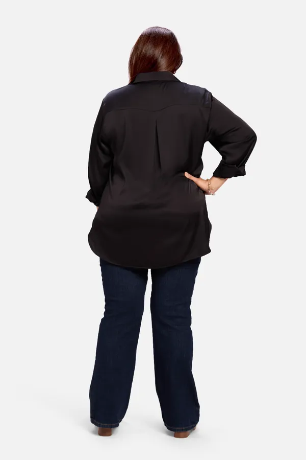Black_Satin_Tailored_Long_Sleeve_Shirt_For_Women