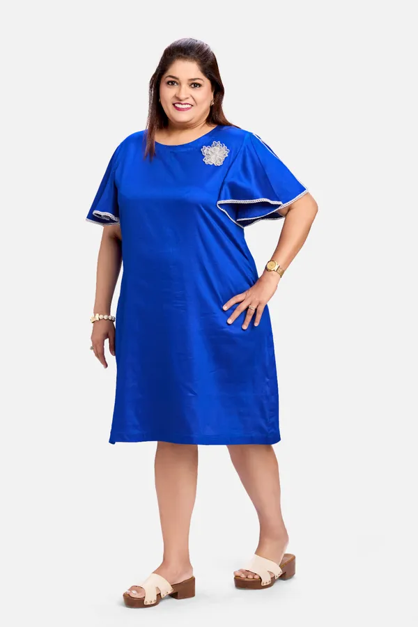 Blue_Cotton_Satin_Motif_Dress_For_Women