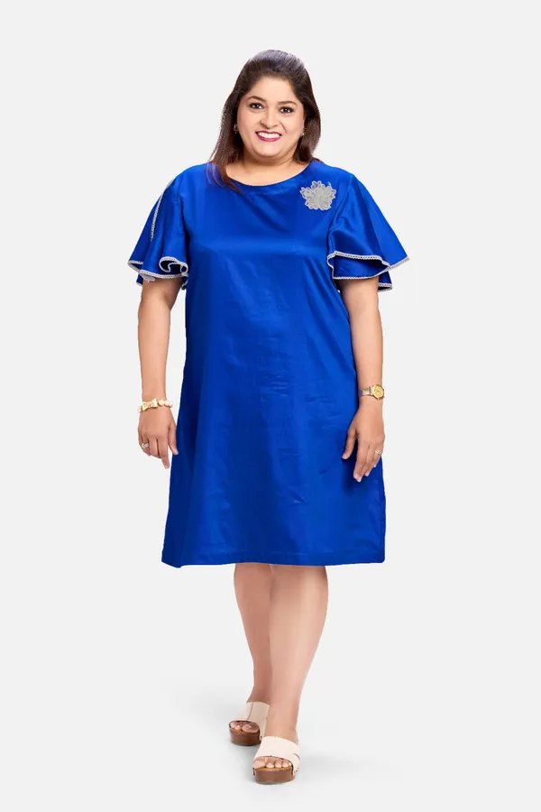 Blue_Cotton_Satin_Motif_Dress_For_Women