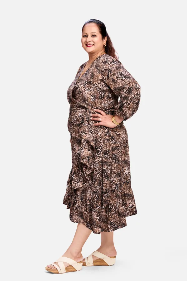 Brown_Polyester_Crepe_Leopard_Print_Wrap_Dress_For_Women