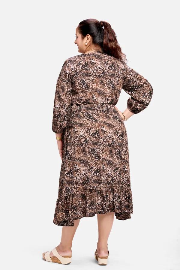 Brown_Polyester_Crepe_Leopard_Print_Wrap_Dress_For_Women