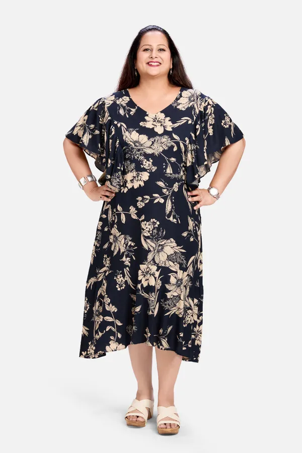 Navy_Blue_Rayon_Floral_Frill_Dress_For_Women