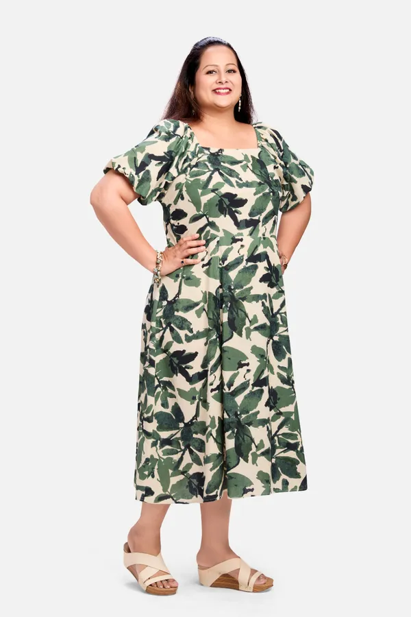 Green_Cotton_Floral_Smocked_Dress_For_Women