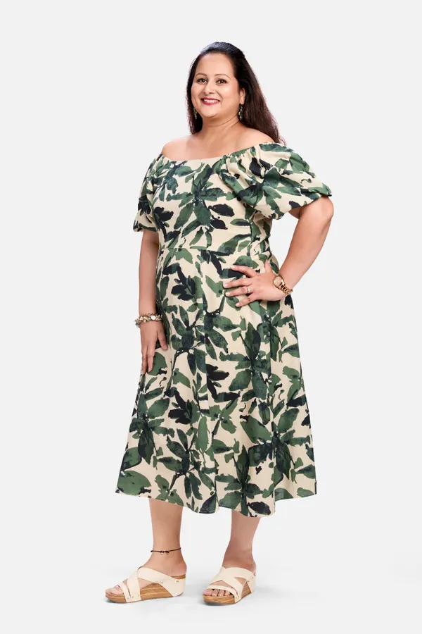 Green_Cotton_Floral_Smocked_Dress_For_Women