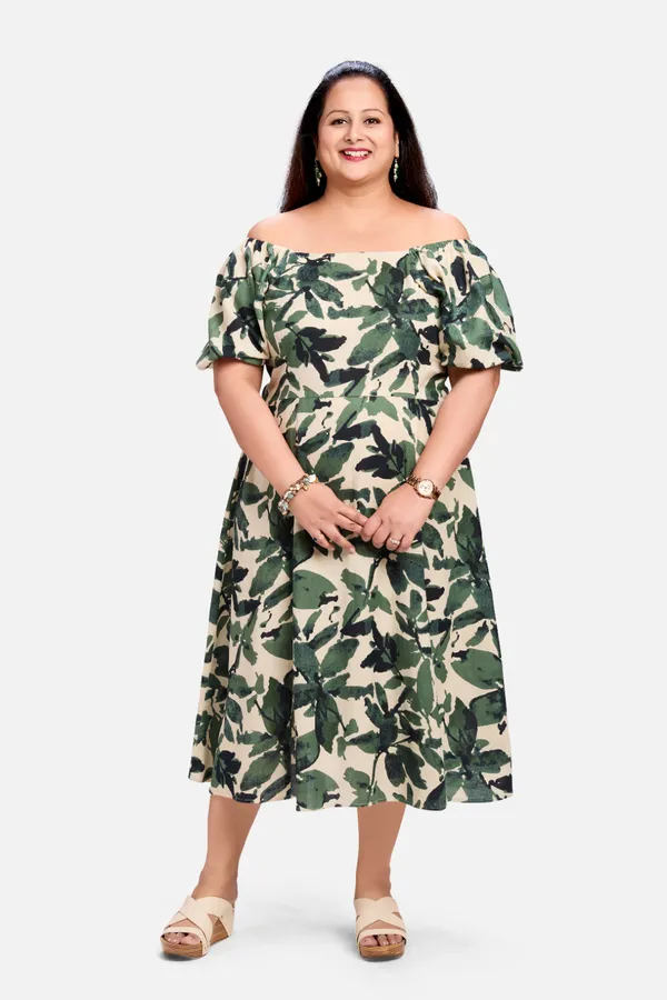 Green_Cotton_Floral_Smocked_Dress_For_Women
