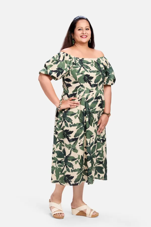 Green_Cotton_Floral_Smocked_Dress_For_Women