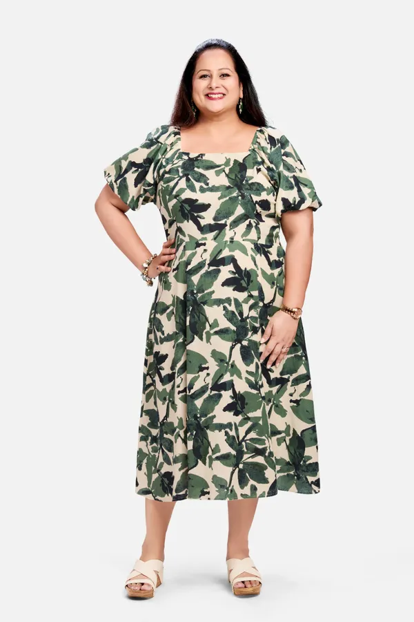 Green_Cotton_Floral_Smocked_Dress_For_Women