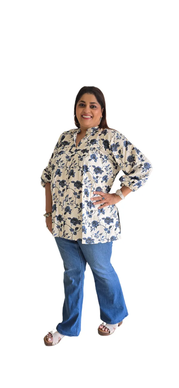 White_Cotton_Floral_Print_Top_For_Women