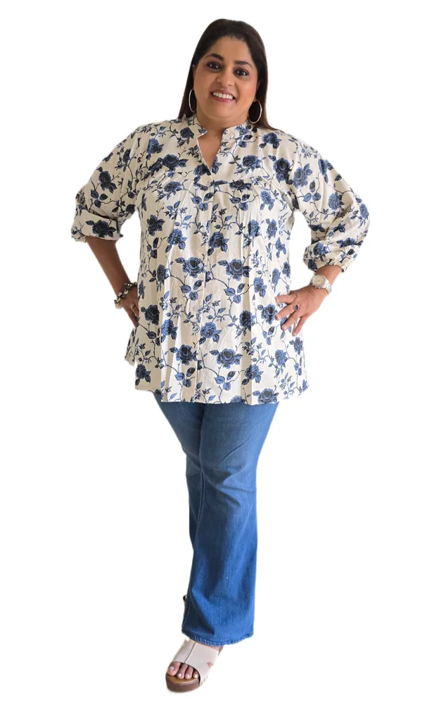 White_Cotton_Floral_Print_Top_For_Women