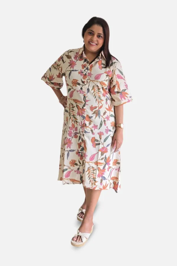 White_Cotton_Floral_Shirt_Dress_For_Women