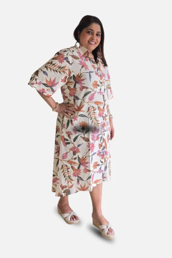 White_Cotton_Floral_Shirt_Dress_For_Women