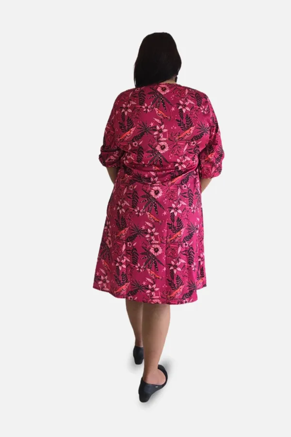 Magenta_Polyester_Crepe_Bird_Print_Dress_For_Women