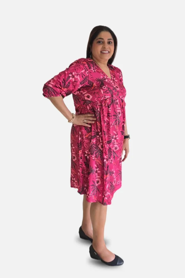 Magenta_Polyester_Crepe_Bird_Print_Dress_For_Women