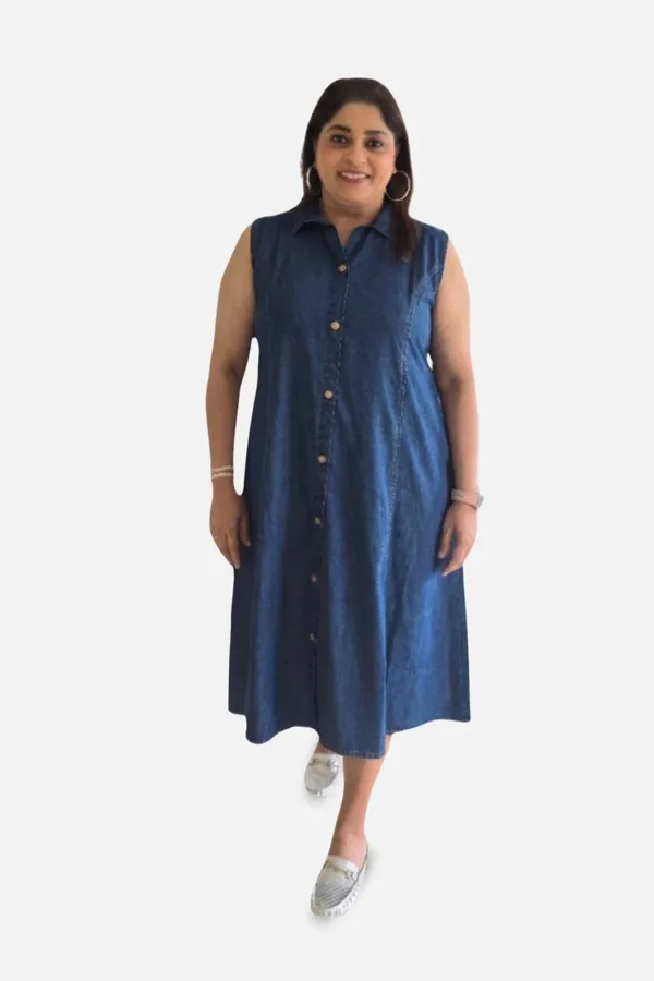 Blue_Denim_Sleeveless_A-Line_Shirt_Dress_For_Women