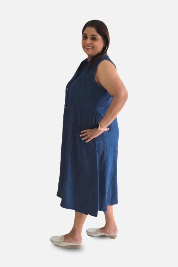 Blue_Denim_Sleeveless_A-Line_Shirt_Dress_For_Women