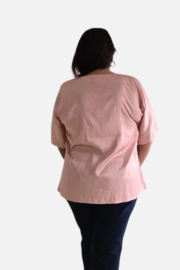 Light_Pink_Satin_Elbow_Sleeve_Regular_Top_For_Women