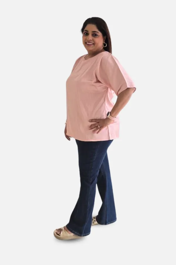 Light_Pink_Satin_Elbow_Sleeve_Regular_Top_For_Women