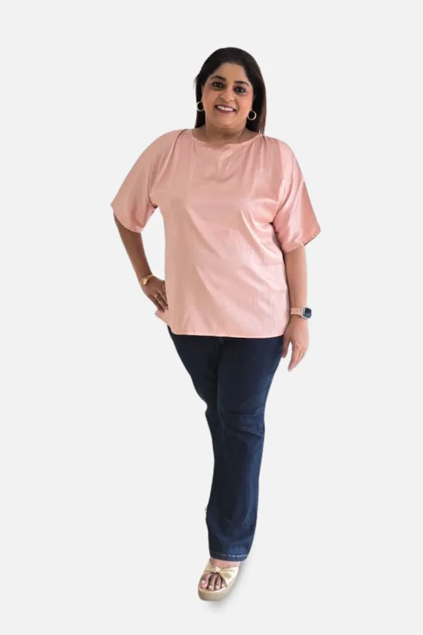 Light_Pink_Satin_Elbow_Sleeve_Regular_Top_For_Women