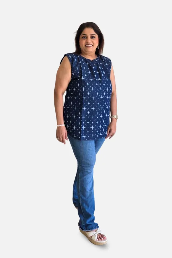 Blue_Soft_Denim_Relaxed_Fit_Star_Print_Top_For_Women