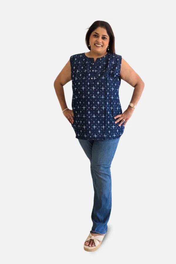 Blue_Soft_Denim_Relaxed_Fit_Star_Print_Top_For_Women
