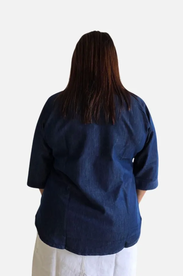 Blue_Denim_Relaxed_Fit_3/4_Sleeve_Top_For_Women
