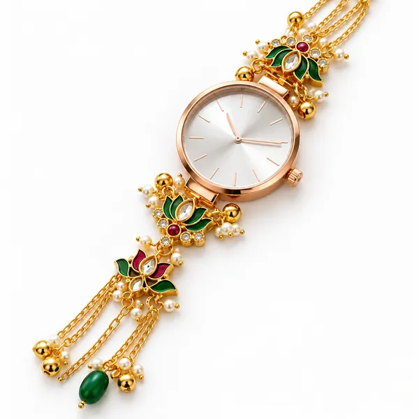 Gold_Tone_Floral_Analog_Bracelet_Watch_For_Women