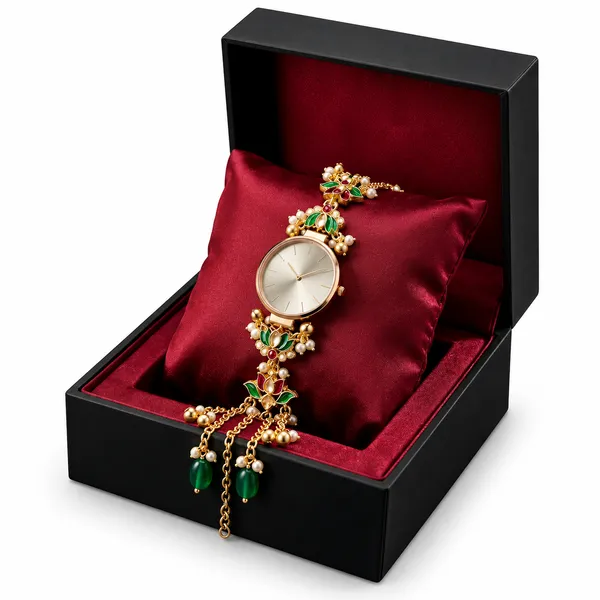 Gold_Tone_Floral_Analog_Bracelet_Watch_For_Women