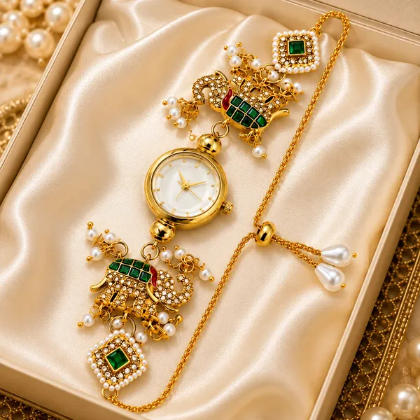 Gold_Tone_Pearl_Embellished_Pendant_Watch_For_Women