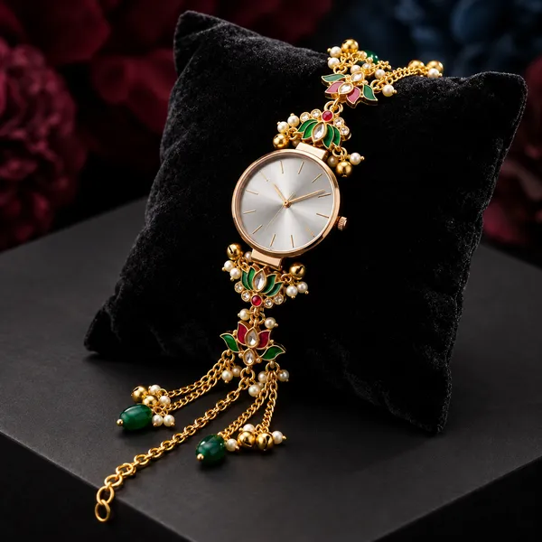 Gold_Tone_Floral_Analog_Bracelet_Watch_For_Women