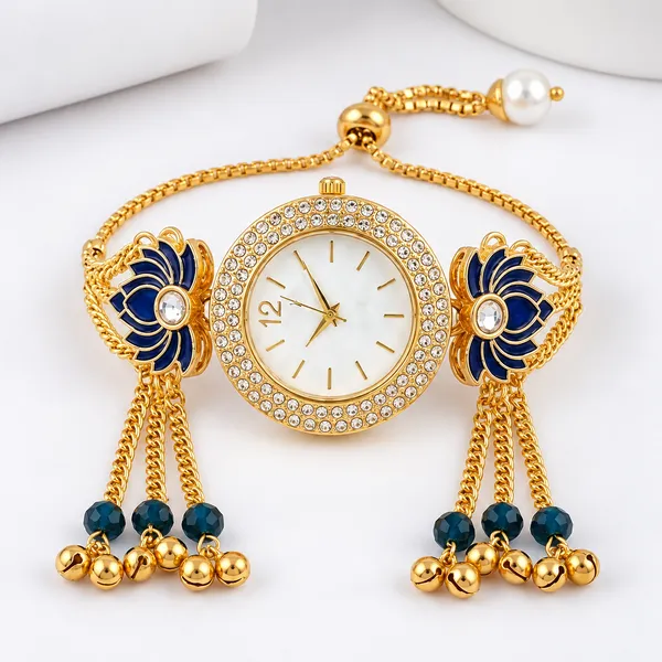 Gold_Tone_Decorative_Bracelet_Watch_For_Women
