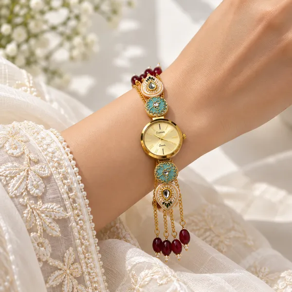 Gold_Tone_Beaded_Bracelet_Watch_For_Women