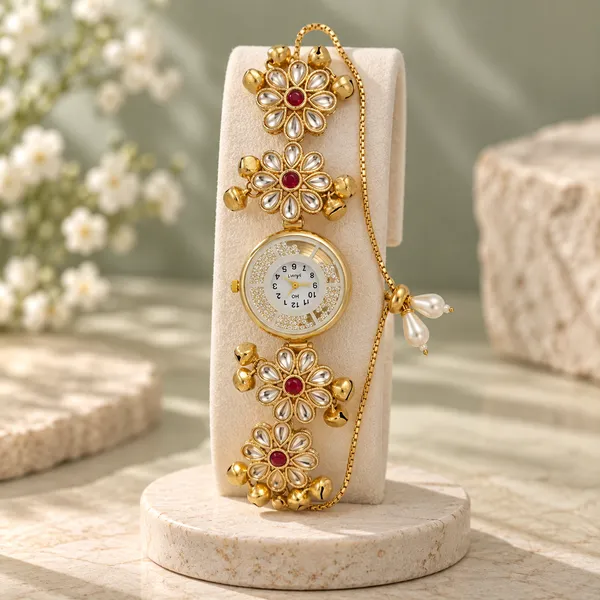 Gold-Tone_Floral_Bracelet_Watch_For_Women