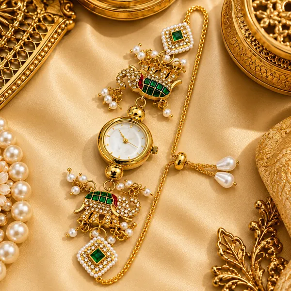 Gold_Tone_Pearl_Embellished_Pendant_Watch_For_Women