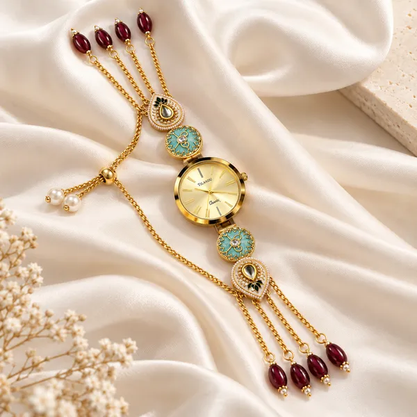 Gold_Tone_Beaded_Bracelet_Watch_For_Women