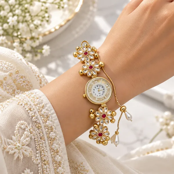 Gold-Tone_Floral_Bracelet_Watch_For_Women