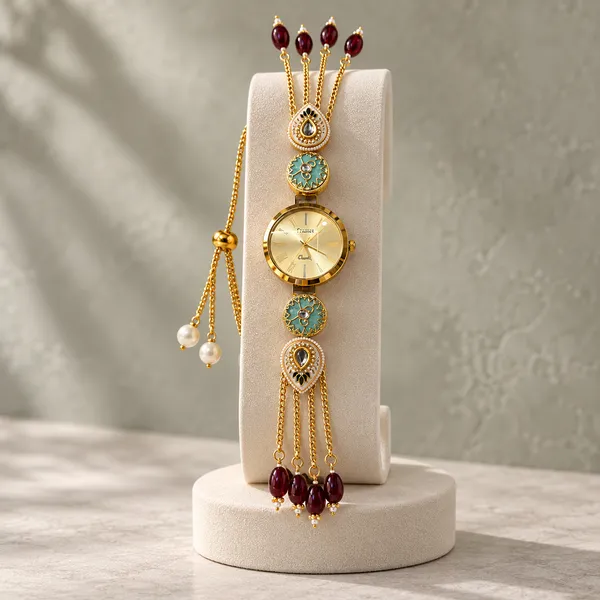 Gold_Tone_Beaded_Bracelet_Watch_For_Women