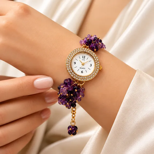 Gold_Tone_Embellished_Bracelet_Watch_For_Women