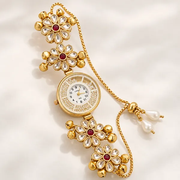 Gold-Tone_Floral_Bracelet_Watch_For_Women