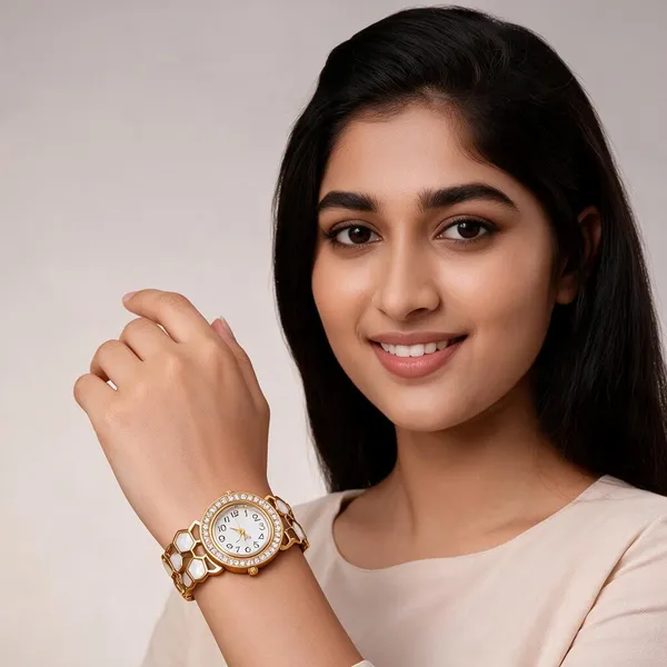 Gold-Tone_Hexagonal_Bracelet_Quartz_Watch_For_Women