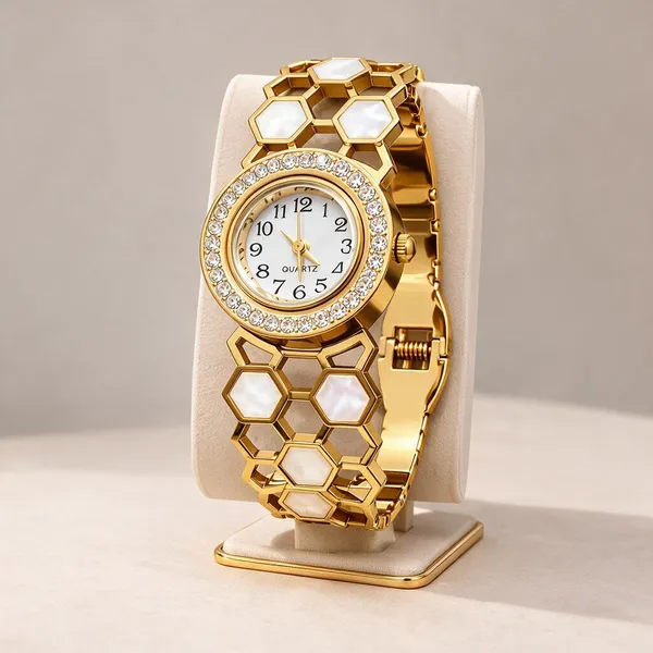 Gold-Tone_Hexagonal_Bracelet_Quartz_Watch_For_Women
