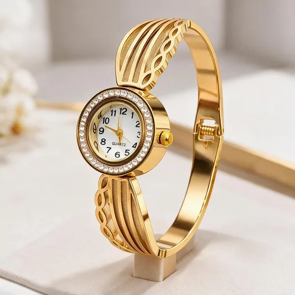 Gold_Tone_Rhinestone_Bracelet_Watch_For_Women