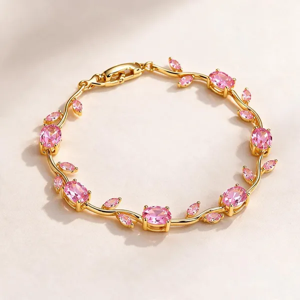 Gold_Tone_Pink_Stone_Bracelet_For_Women