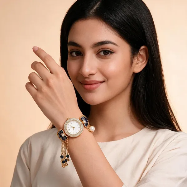 Gold_Tone_Decorative_Bracelet_Watch_For_Women